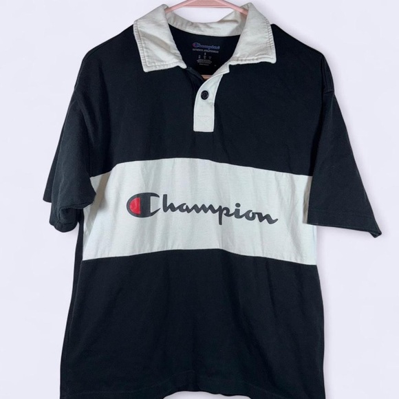 Champion Other - Champion Colorblock Rugby Polo Shirt Black White Logo Streetwear Men’s Small